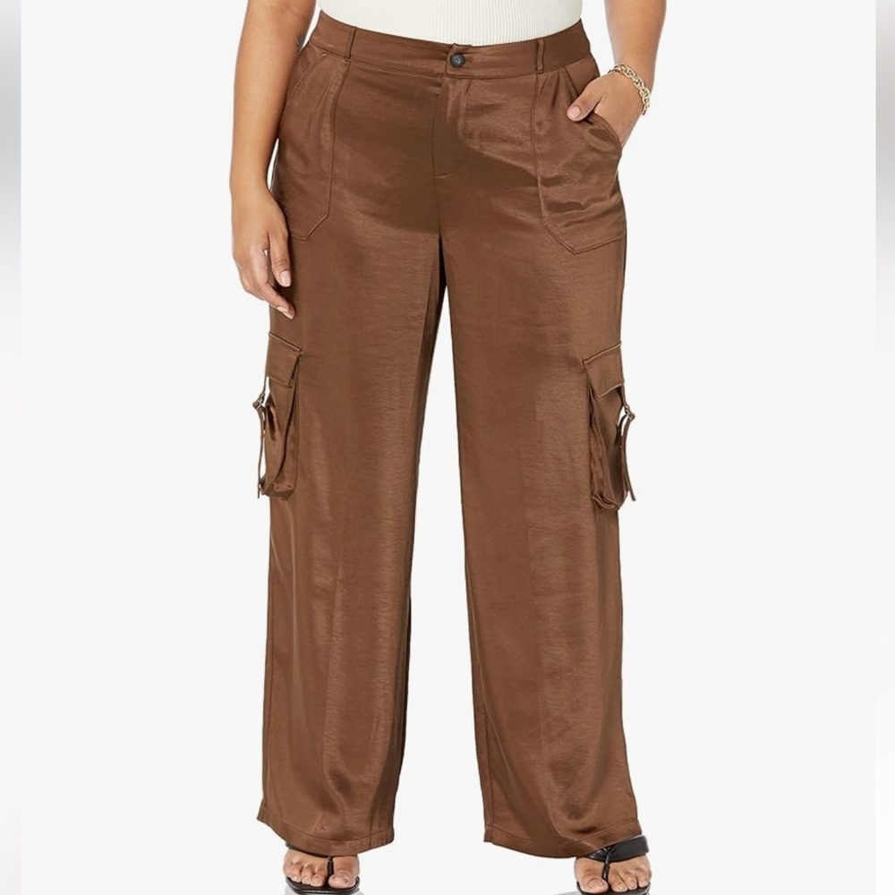 The Drop Jessenia Shine Cargo Pants - Coffee Brown 2XL NWT